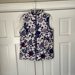 Lands’ End Floral Puffer Vest Purple White Print Youth L (14)